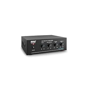 Pyle Mini Ampli Bluetooth pour Maison - Récepteur Stéréo 60W, Entrées RCA, 2 Microphones, Sorties 25/70 Volts, LED, Sélecteur d'Entrée, idéal pour Système de Sonorisation PA et Haut-parleurs Amplifiés