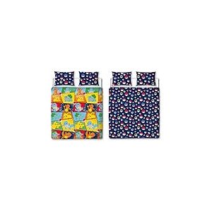 Parure de lit Pokémon Officielle pour lit Double - Design rétro - Bleu - Réversible - Pikachu Squirtle Charmander - 2 côtés - Produit Officiel - avec taies d'oreiller Assorties