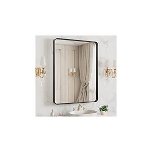 LOAAO Miroir de Salle de Bain avec Cadre en m&eacute;tal Noir Mat 50,8 x 40,6 cm, Grand Miroir rectangulaire Arrondi, Anti-Rouille, Verre tremp&eacute;, &agrave; Suspendre horizontalement ou verticalement