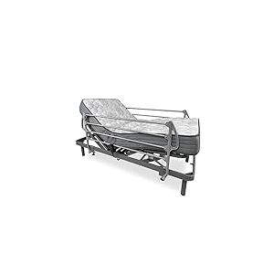 DUÉRMETE ONLINE Pack lit électrique articulé renforcé Ergomedic Pro + Matelas viscoélastique Dorsaltec + Garde-Corps en Acier Inoxydable, Bois allié, Gris Anthracite, 90x190