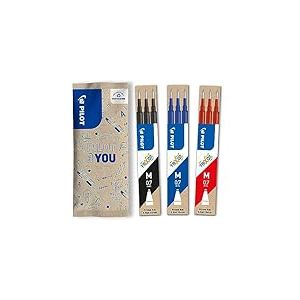 PILOT - Lot de 3 &eacute;tuis de 3 recharges FriXion pour stylo effa&ccedil;able. Compatibles FriXion Ball et FriXion Ball Clicker - Noir, Bleu, Rouge - Pointe Moyenne