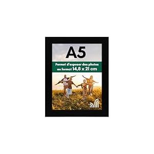 Americanflat Cadre Photo A5 Noir - MDF avec Verre Incassable Poli, Chevalet & Matériel de Suspension Intégré - Format Horizontal et Vertical pour Mur et Dessus de Table - 14,8x21 cm