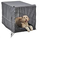 New World B48DD-KIT Kit cage pour chien à double porte ; Kit cage pour chien comprenant une cage à deux portes, un lit pour chien gris assorti et une housse de cage grise, 121,92 cm