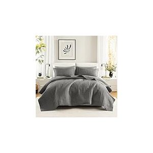 Comfort Spaces Couvre-lit léger pour Toutes Les Saisons, taies Assorties, Polyester, Microfibre, Rembourrage en Polyester, Anthracite, Courtepointe King/très Grand lit californien (264,2 x 228,6 cm)