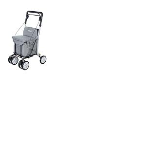 Carlett - Chariot de supermarché - homologué médical - siège avec Dossier intégré - 4 Roues à 3 Positions - capacité 15 kg - Sac Amovible 29L - Couleur Gris Clair