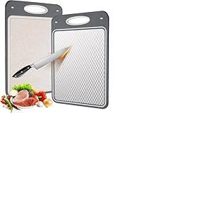 2-en-1 Planche &agrave; D&eacute;couper Inox et PP de Paille de Bl&eacute; - Plancha 40x27cm, Planche &agrave; D&eacute;couper Professionnelle avec Rainure pour Le Jus (Sans BPA)