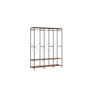 SONGMICS Armoire V&ecirc;tements Portable, Penderie M&eacute;tal Pliable, &Eacute;tag&egrave;res de Rangement avec Tringle, Crochet Amovible, 40 x 141 x 180 cm, Marron Rustique RGR005B01