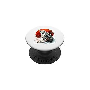 Léopard des neiges, animal léopard blanc, visage de léopard des neiges PopSockets PopGrip Adhésif
