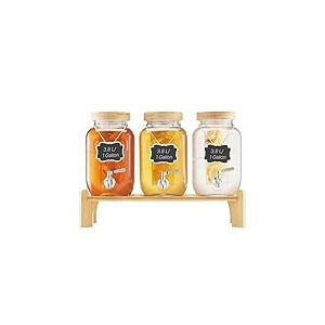 VEVOR Distributeur de Boissons Capacit&eacute; de 3,8 L 3PCs, Fontaine &agrave; Eau en Verre, Distribution d&rsquo;Eau Jus Limonade Th&eacute; Glac&eacute;, avec Support en Bois, Robinet et Infuseur, pour Restaurant Caf&eacute; H&ocirc;tel F&ecirc;te