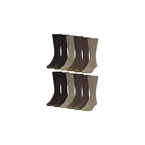 GOLDTOE Harrington Crew Socks, Multipairs Chaussettes, Taupe chin&eacute;/Kaki chin&eacute;/Marron (12 Paires), Large Homme