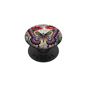 Motif Papillon en Verre teint&eacute; Coquelicot PopSockets PopGrip Adh&eacute;sif