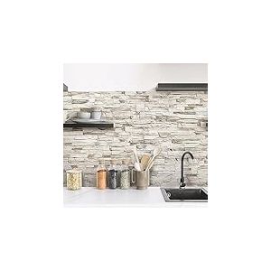 CREARREDA Panneau de Cuisine Anti-&eacute;claboussures, Autocollant Mural Facile &agrave; appliquer, Motifs Pierres Beiges, 260 x 60 cm, 100% fabriqu&eacute; en Italie, en PVC, Ignifuge et r&eacute;sistant &agrave; l&rsquo;Eau, pour &eacute;vier