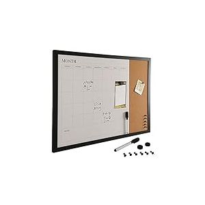 Bakaji Tableau magnétique blanc avec tableau mémo en liège combiné 60 x 40 cm Cadre en bois avec marqueur effaçable 2 aimants et 6 punaises design moderne tableau maison cuisine bureau