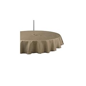 DII Collection de Table int&eacute;rieure/ext&eacute;rieure, Trou pour Parasol avec Fermeture &eacute;clair, Lavable en Machine, Treillis Ton sur Ton, Nappe Ronde, 152,4 cm, Pierre
