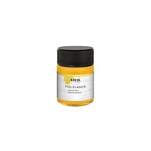 Kreul 78502-Lasure Acrylique Couleurs intenses, Pot de 50 ml en Jaune Soleil, pour Bois Non traité et papiers naturels absorbants, Fluide-Peinture Liquide à Base d'eau, Sunny Yellow