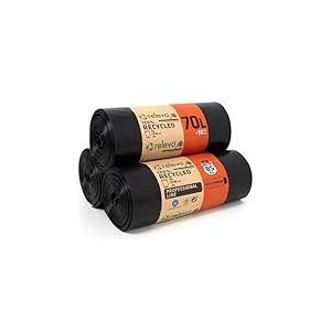 Relevo Sacs Poubelle Noirs Professionnels Haute R&eacute;sistance &ndash; 70L (Largeur 73 cm &times; Hauteur 85 cm), 30 Sacs (3 Rouleaux &times; 10 Sacs) | Extra R&eacute;sistants et Anti-Fuites | 75 &micro;m (Microns) | 100% PEBD Recycl&eacute;