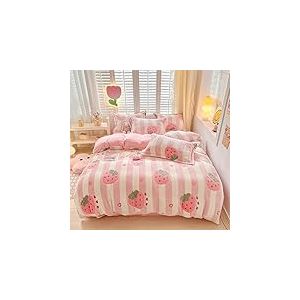 OranFran Parure de lit Mignonne &agrave; Motif de Fraise Rose pour Enfants &ndash; Housse de Couette r&eacute;versible Douce et Moelleuse &ndash; Motif Flocon de Neige &ndash; d&eacute;coration de Chambre (Fraise, lit Simple)