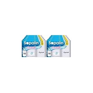 Sopalin Ultr’Absorb - 18 maxi rouleaux égal à 36 rouleaux classiques - 50% plus absorbant - Maxi rouleaux 2 fois plus longs - Demi-feuilles, Blanc (Lot de 2)