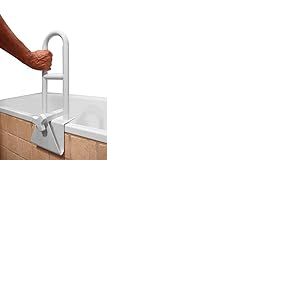 PEPE Mobility Barre d&rsquo;Appui Baignoire Senior, Poign&eacute;e S&eacute;curit&eacute; Sans Percage (Bords Lisses 8 cm), Salle de Bain Antid&eacute;rapante Blanche