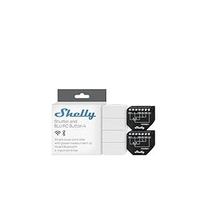 Shelly Shutter et Shelly BLU RC Button 4 - Deux Modules interrupteur volet roulant connect&eacute; avec t&eacute;l&eacute;commande, 110-240 V, 4A, Mesure consommation, Horaires, Compatible Alexa, Google Home, Smart Things