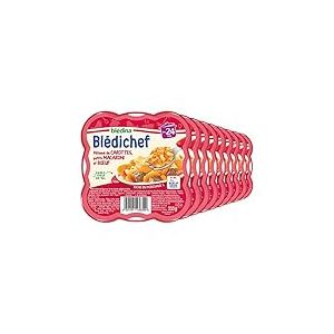 Blédina - Blédichef - Repas Bébé 24 Mois - 9 Plats Carottes Macaroni Bœuf - Petits Morceaux - Faible Teneur en Sel - Dès 24 Mois - 9 Assiettes 250g