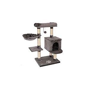 lionto Arbre à Chat avec Balle en Peluche avec grelot et Fixation Murale, Hauteur 93 cm, Arbre avec sisal et Peluche, Surface de Repos et niches Confortables, pour Petits et Grands Chats, Gris foncé
