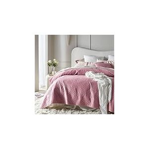 ROOM99 Feel Élégant Dessus de lit Moderne 200 x 220 cm 2 Personnes matelassé idéal comme jeté de canapé ou Couvre-lit Velours Velvet Rose