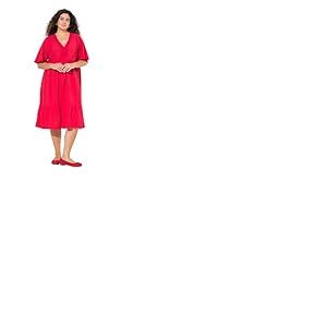 Ulla Popken Volant-Kleid mit V-Ausschnitt Robe col en V, Fuchsia, 50-52 Femmes