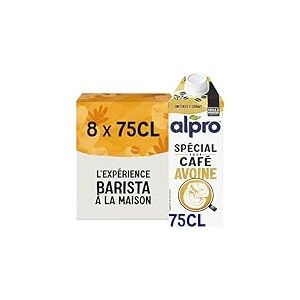 Alpro Sp&eacute;cial pour Caf&eacute; Avoine, Boisson V&eacute;g&eacute;tale Avoine Barista, Facile &agrave; Mousser, Naturellement Sans Lactose, Sans Sucres Ajout&eacute;s, Source de Fibres & Vitamines B2 & D2, 8x750 mL