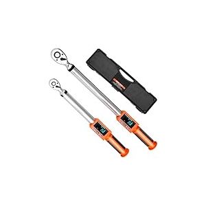 VEVOR Cl&eacute; Dynamom&eacute;trique Num&eacute;rique &agrave; Entra&icirc;nement 9,5 mm 13 mm, 72 Dents, Haute Pr&eacute;cision, avec Valeur Pr&eacute;d&eacute;finie, Avertisseur Sonore et LED, pour R&eacute;paration Automobile et Moto, 2PCs, Orange