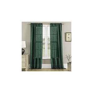 Lot de 2 Panneaux de Rideaux Transparents Vert &eacute;meraude de 213,4 cm de Long pour Salon, Rideaux textur&eacute;s en Faux Lin Neutre et Sombre avec Passe-Tringle, Vert fonc&eacute; for&ecirc;t de Chasseur de 213,4 cm de