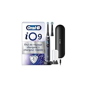 Oral-B Brosse A Dents Electrique iO 9 Noire, 7 Modes De Brossage Dont Blancheur Et Soin Des Gencives, 16 Zones De Nettoyage, Ecran Interactif, 2 Brossettes Oral B De Rechange, Etui De Voyage