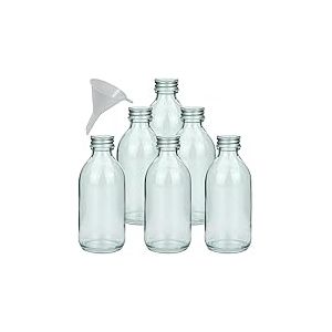 mikken Lot de 6 petites bouteilles en verre 250 ml + 1 entonnoir