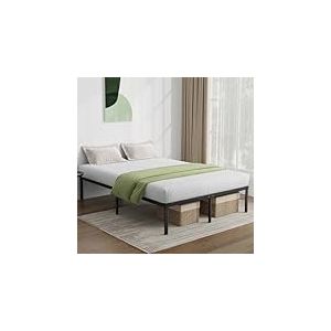 Novilla Cadre de lit Plateforme en métal pour Matelas de 135 x 190 cm, Hauteur de Rangement sous Le lit 30.5cm, Cadre métallique, Pas Besoin de sommier, Assemblage Facile, Noir