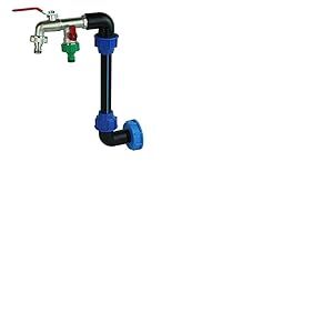 GASMIS Raccord Col de Cygne S60X6 avec Robinet de Jardin 3/4" 2 Sorties 1" en Laiton Chromé pour Cuve Récupérateur d’Eau de Pluie 1000 litres, avec 2X Nez Raccord Rapide