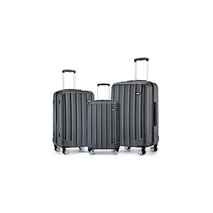 Kono Set de 3 Valises de Voyage Rigide e Légère ABS Bagages Cabine 55cm/ Valise Moyenne 65cm/ Valise Grande 75cm avec 4 Roues, Gris