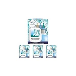 Febreze 3Volution Linge Frais Kit De Démarrage Diffuseur Électrique, Diffuseur + Recharge de 20ml, 3 Parfums en Alternance, Combat les Odeurs en Continu, Jusqu'à 90 Jours (Lot de 4)