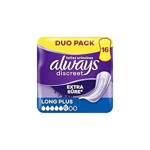 Always Discreet Serviettes Pour Fuites Urinaires Femmes Long Plus 16 Serviettes Protection Extra Sûre Et Discrétion Optimale