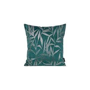 Eurofirany Élégante Housse de Coussin en Velours avec imprimé 45 x 45 cm - Housse de Coussin en Velours - Doux - Motif Feuilles - Turquoise foncé