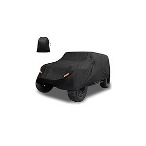 X AUTOHAUX Housse de voiture pour Jeep Wrangler JK JL YJ TJ 4 portes 2007-2023 - &Eacute;tanche contre le soleil, la pluie, la poussi&egrave;re, le vent, la neige - Avec fermeture &eacute;clair pour porte conducteur, noir