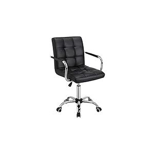 Yaheetech Fauteuil de Bureau Ordinateur Si&egrave;ge Bureau Erconomique Hauteur R&eacute;glable en Similicuir avec Accoudoirs Amovibles &agrave; roulettes Pivotantes pour Chambre Studio Noir