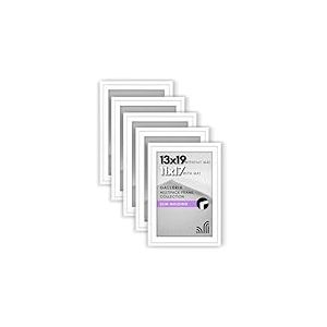 Americanflat Collection Galleria - Lot de 5 cadres photo de 28 x 43,2 cm avec passe-partout ou cadre de 33 x 48,3 cm sans passe-partout - cadre photo mural avec vitre en plexiglas poli - blanc