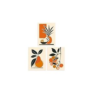 Wee Blue Coo Set of 3 Prints Summer Fruit Boho Mid Century Orange Kitchen Poster Wall Art 12X16