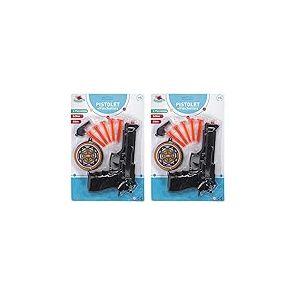 FLYPOP'S - Pistolet avec Fléchettes - Accessoires de Déguisement - 180179LIN - Noir - Plastique - Policier - Jouet Enfant - Carnaval - Costume - 21 cm x 31,5 cm - À Partir de 3 Ans (Lot de 2)