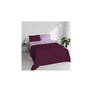 Parure de lit pour lit Double 100% Coton Naturel, fabriqué en Italie, Drap Housse avec Coins, Drap Dessus 240 x 300 cm et taies d'oreiller avec Rabat Interne, Prune/Lilas