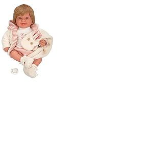 ARIAS - Poup&eacute;e Elegance 45 cm Zoe avec Cheveux, Robe en Rose et Blanc. Son Poids est si r&eacute;el qu'elle Ressemble &agrave; Un Vrai b&eacute;b&eacute;. Comprend Une t&eacute;tine et Une &eacute;charpe. Jouet pour Enfants de Tous &acirc;ges