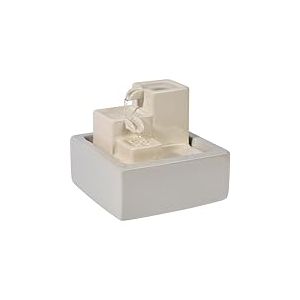 dobar&reg; Petite Fontaine en Cascade en c&eacute;ramique &agrave; Trois Niveaux avec Design en Pierre - Fontaine d'int&eacute;rieur avec Pompe Incluse - 19 x 19 x 16,5 cm - Blanc