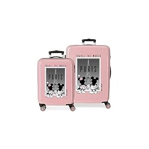 Disney Mickey et Minnie Travel the World Paris Nude Valise Set 55/68 cms Rigide ABS Serrure &agrave; combinaison lat&eacute;rale 104L 6 kgs 4 Double roues bagage &agrave; main