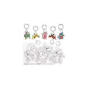 Baker Ross FE249 Porte-clés de dragon en plastique rétrécissant - Paquet de 8, créez vos propres porte-clé pour les arts et l'artisanat pour enfants