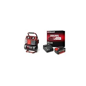 Einhell Compresseur sans fil TE-AC 18/75 Li OF-Solo Power X-Change (18 V, 8 bar max., cuve de 5 l, capacité de pompage de 75 l/min, 2 manomètres, sans lubrification) avec Chargeur et Batterie 4,0Ah